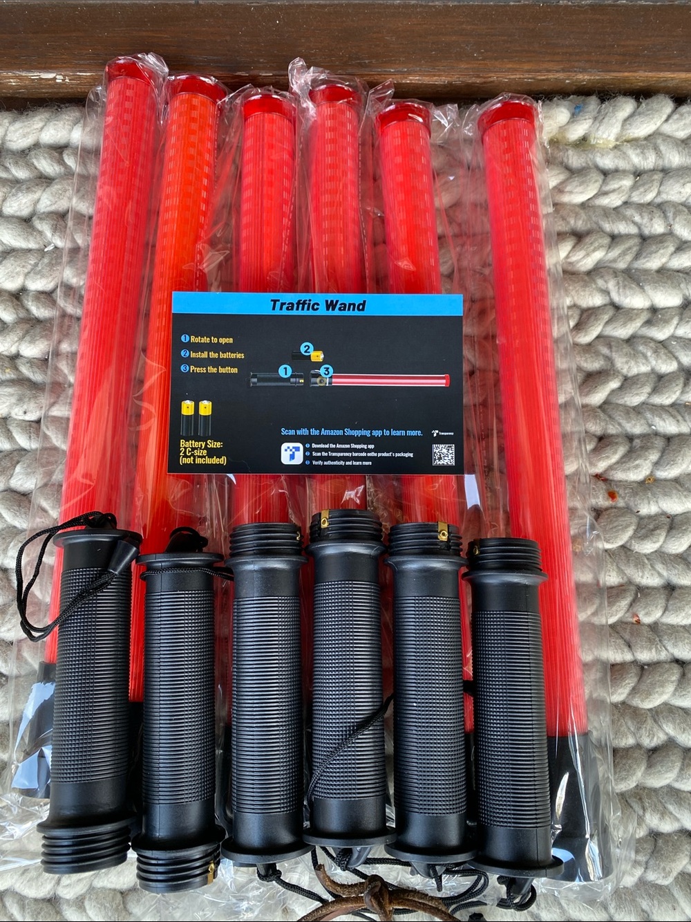 Red Traffic Wand Baton with Black Handle - Unbranded
